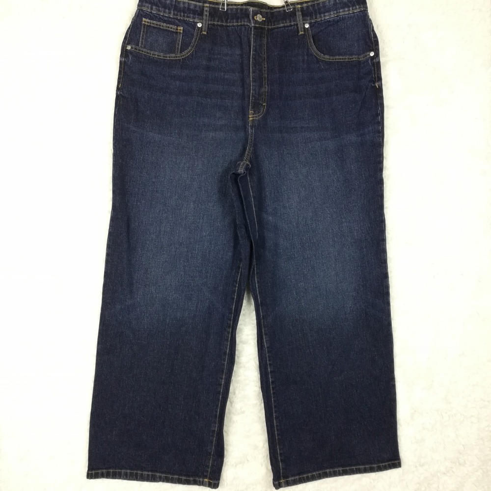 Free Assembly Womens Jeans High Rise Wide Leg Blue Denim Dark Wash Plus 20W